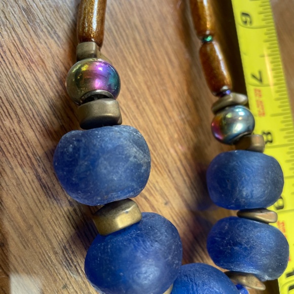 Very interesting blue African glass beaded necklace with glazed glass beads - Picture 5 of 8